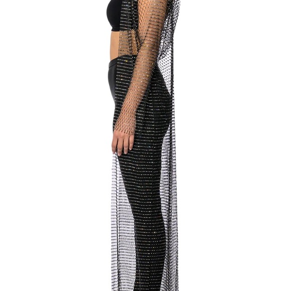 Akira Rhinestone Fishnet Long Open Front Jacket - Picture 5 of 12